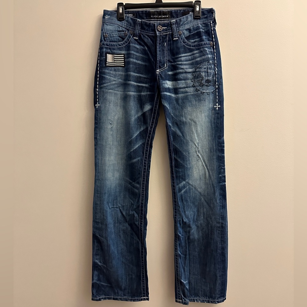 AFFLICTION LOUD & FAST ACMC Dark Wash Cooper DESTROYED EMBELLISHED SZ 30